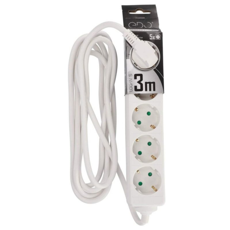 Bærbar hjemmeforlænger Edo Logan S White 5-vejs Schuko 3 m EDO777572 1 stk.