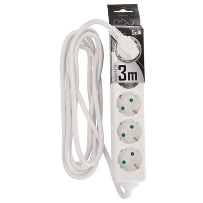 Bærbar hjemmeforlænger Edo Logan S White 5-vejs Schuko 3 m EDO777572 1 stk.
