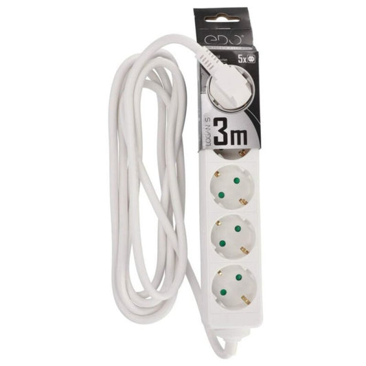 Bærbar hjemmeforlænger Edo Logan S White 5-vejs Schuko 3 m EDO777572 1 stk.