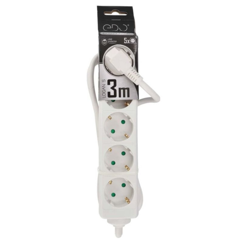 Bærbar hjemmeforlænger Edo Logan S White 5-vejs Schuko 3 m EDO777572 1 stk.