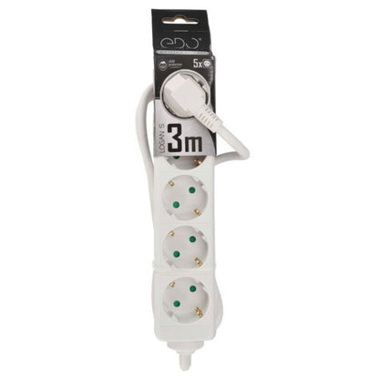 Bærbar hjemmeforlænger Edo Logan S White 5-vejs Schuko 3 m EDO777572 1 stk.