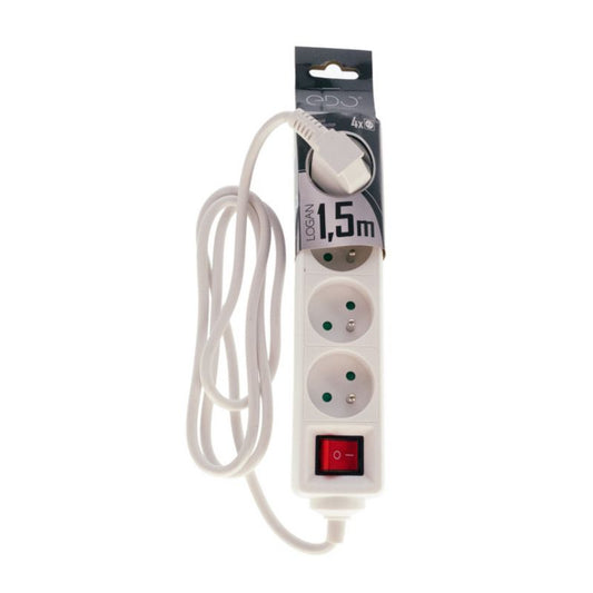 Bærbar hjemmepowerstrip Edo Logan White 4-vejs med jord og afbryder 1,5 m, 1 stk.