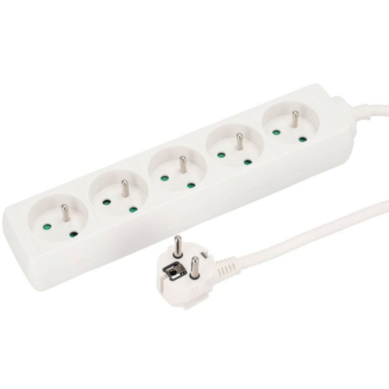 Edo Logan White bærbar hjemmeloftforlænger med jordforbindelse 5-ports, 5 m EDO777559, 1 stk.