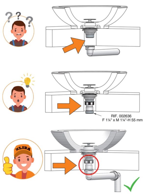Lira syfonforlængelse til tykke bordplader, 1 stk