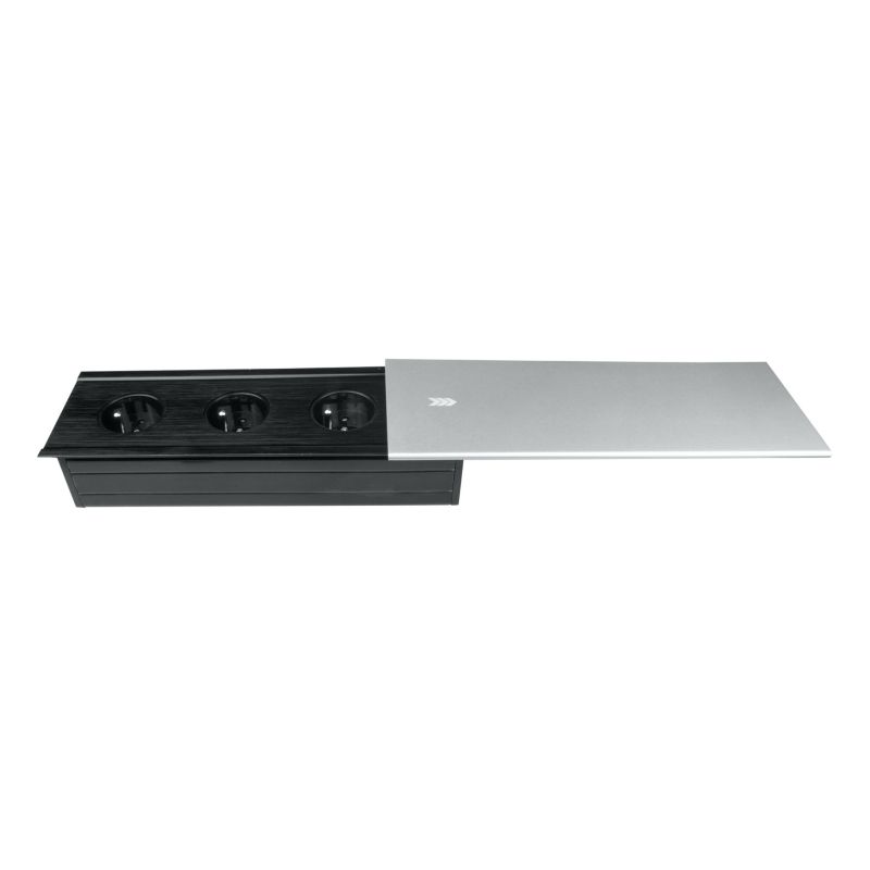 Bordmonteret forlængerledning DPM Solid med 3 stik og jordforbindelse 26,5 x 6 cm