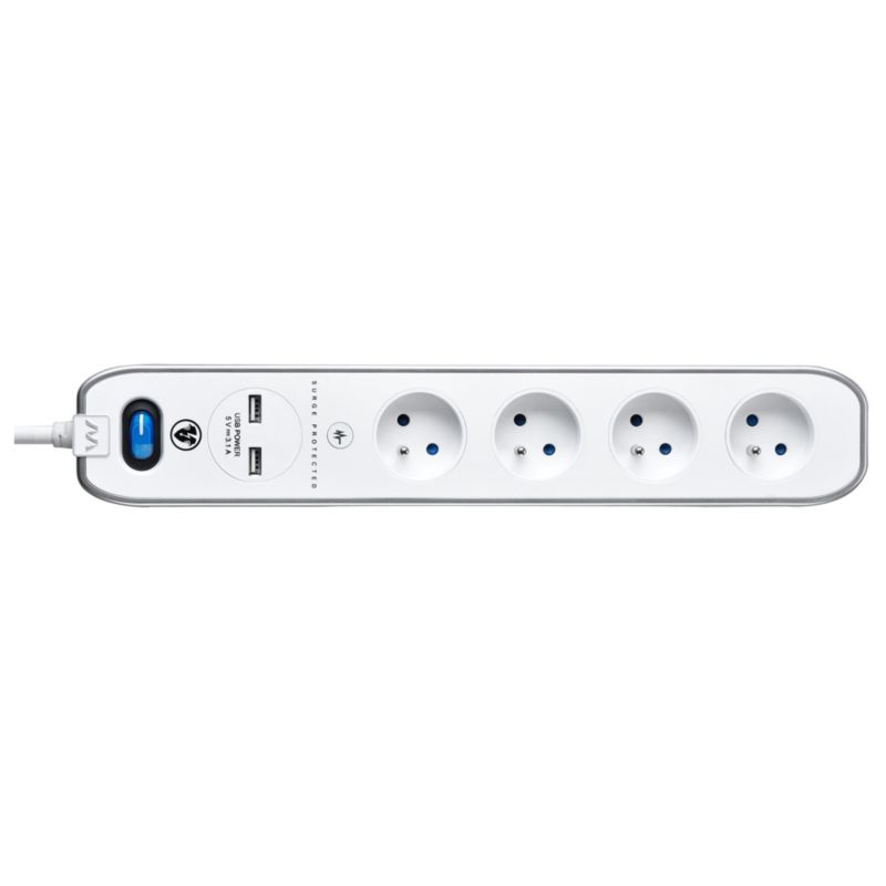 Masterplug forlængerledning 4 x 16 A 3 x 1,5 mm² 2 x USB 2 m hvid