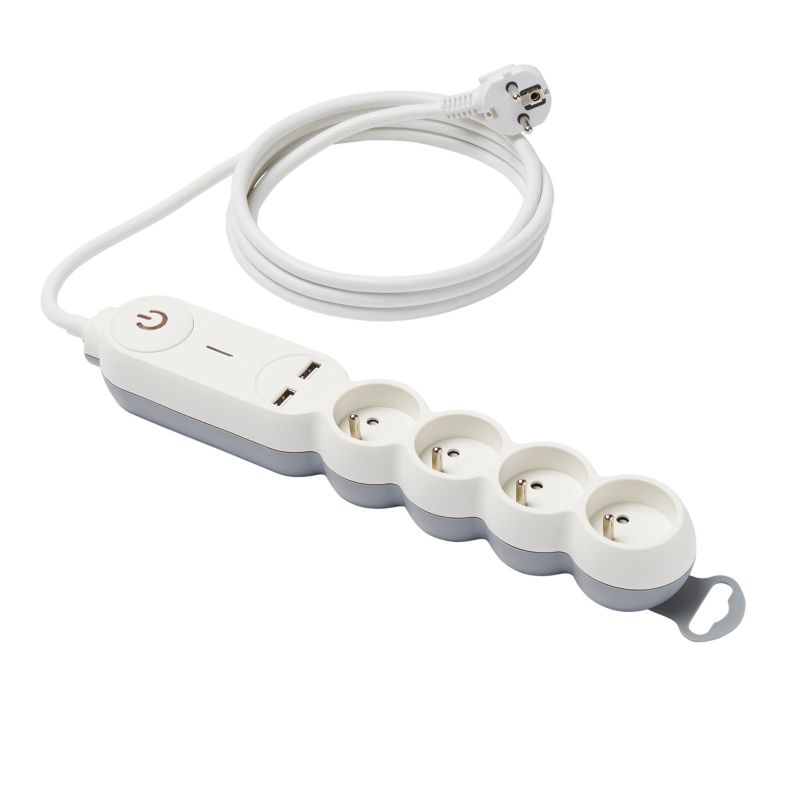 Diall boligforlængerledning 4 x 16 A 2 x USB 2 m