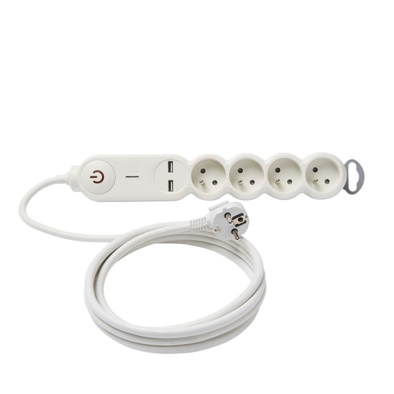 Diall boligforlængerledning 4 x 16 A 2 x USB 2 m
