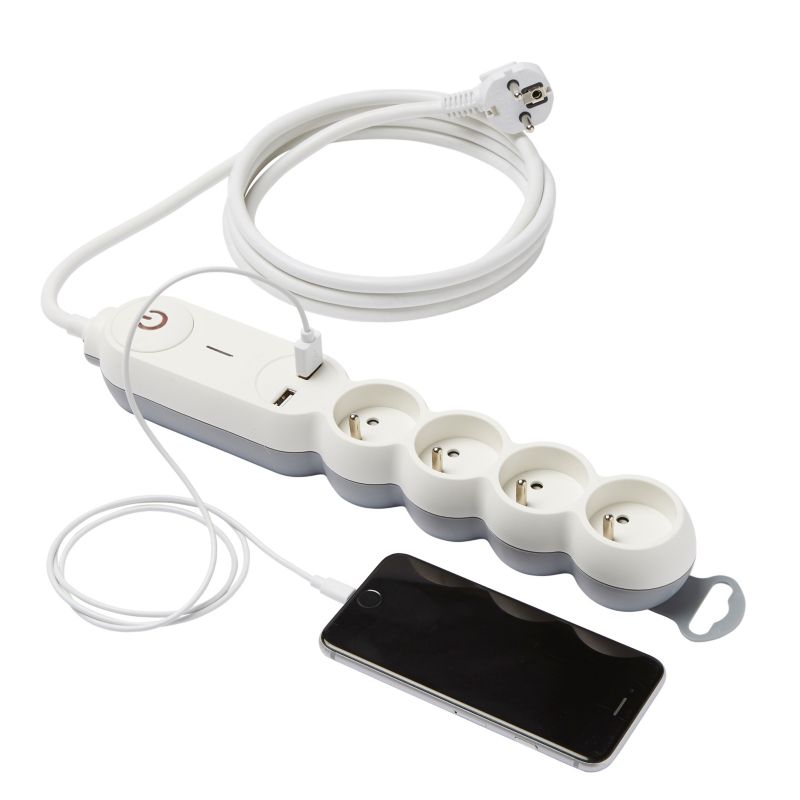Diall boligforlængerledning 4 x 16 A 2 x USB 2 m