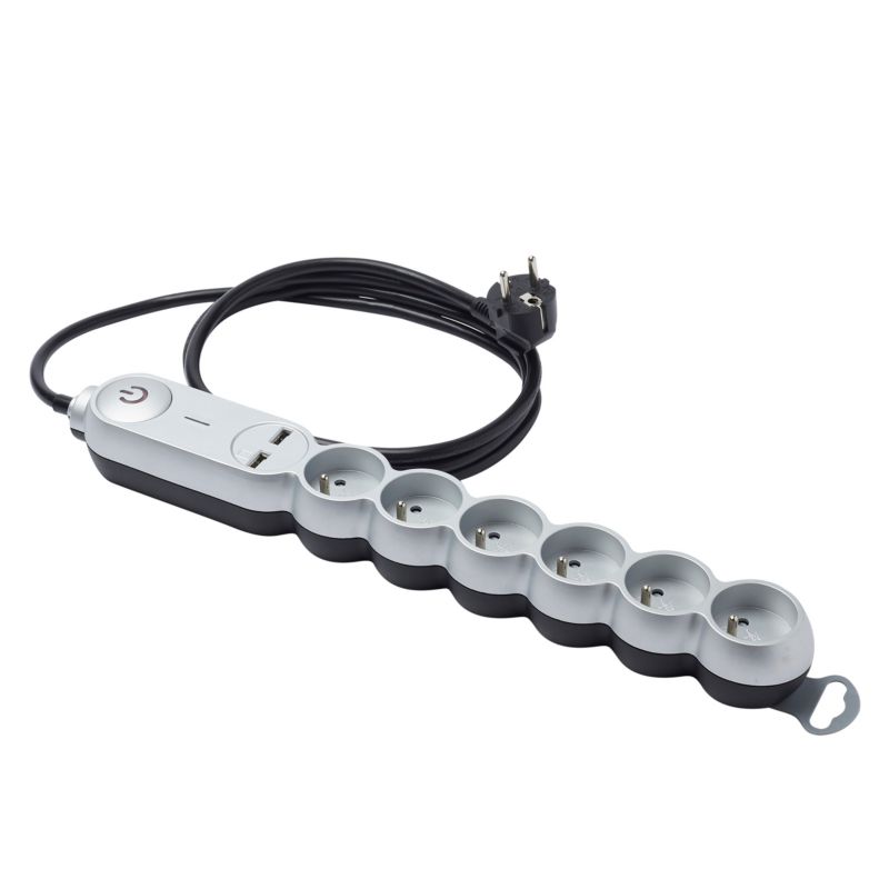 Diall boligforlængerledning 6 x 16 A 2 m med 2 x USB