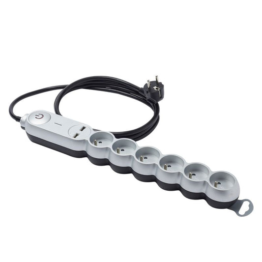 Diall boligforlængerledning 6 x 16 A 2 m med 2 x USB