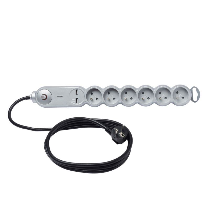 Diall boligforlængerledning 6 x 16 A 2 m med 2 x USB