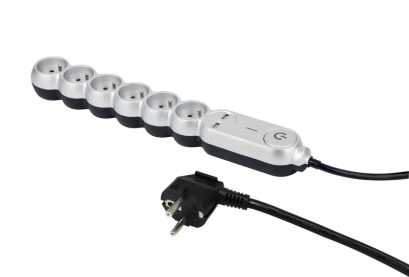 Diall boligforlængerledning 6 x 16 A 2 m med 2 x USB