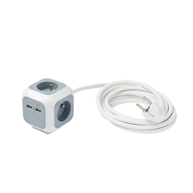 Diall boligforlænger med 4 x 16 A, 2 x USB, 3 m