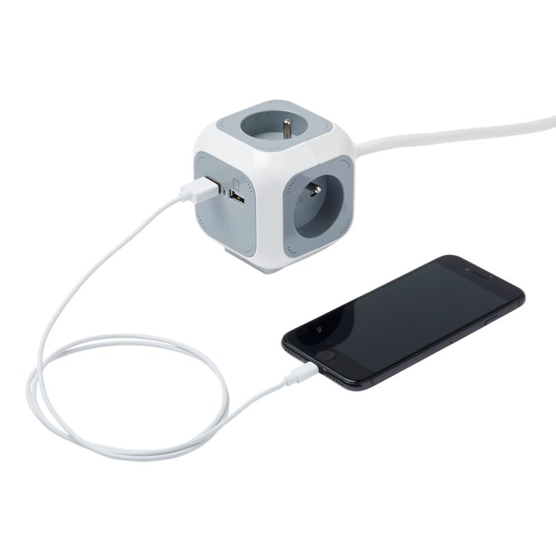 Diall boligforlænger med 4 x 16 A, 2 x USB, 3 m