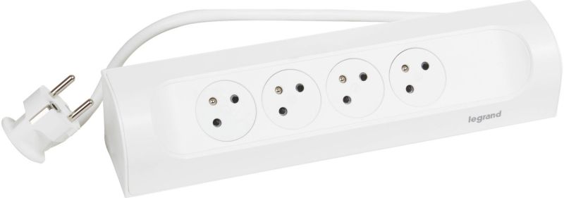 Legrand hjørneforlængerledning med 4 jordede stik, 1 m, hvid