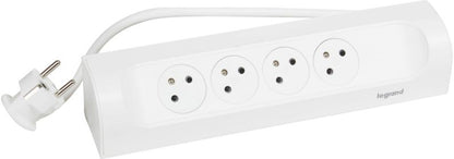 Legrand hjørneforlængerledning med 4 jordede stik, 1 m, hvid