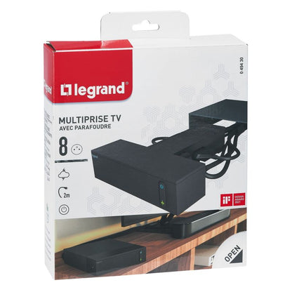Legrand TV-forlængerledning med 4 jordede og 4 ujordede stik, 2 m