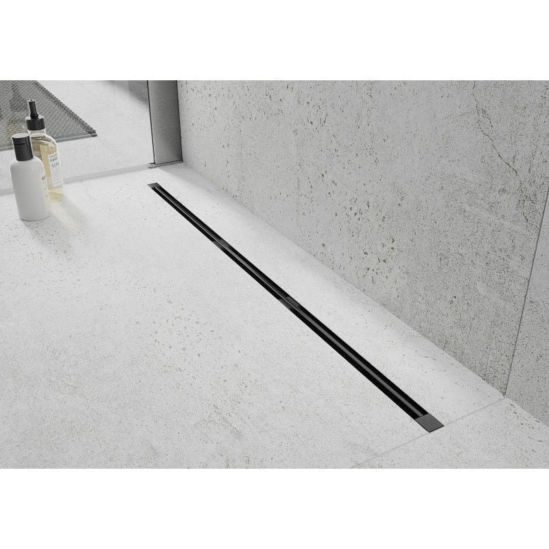 Mexen Flat super-slim lineært afløb i sort, 140 cm