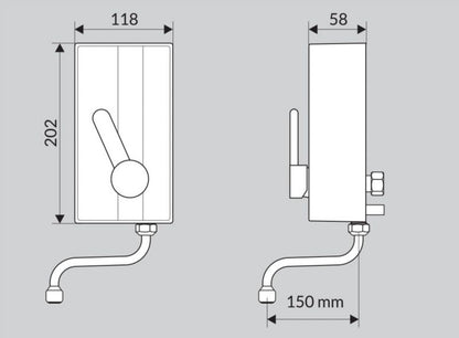 Gennemstrømningsvandvarmer 4,5 kW med Armatur