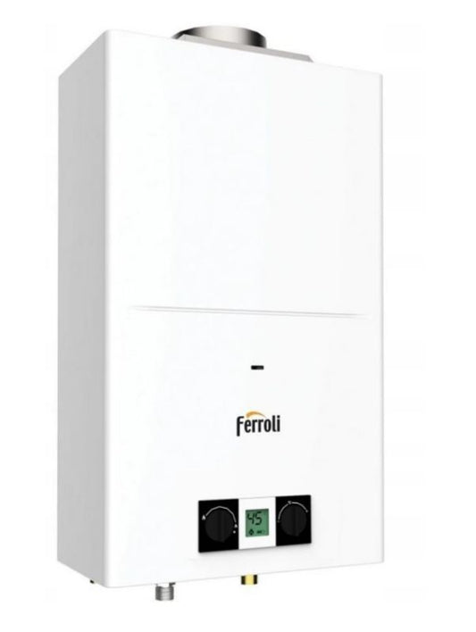 Pegaso Eco 11 NG GZ50 Ferroli gasstrømsvandvarmer 8,1-18,9 kW med LCD-display, 1 stk.