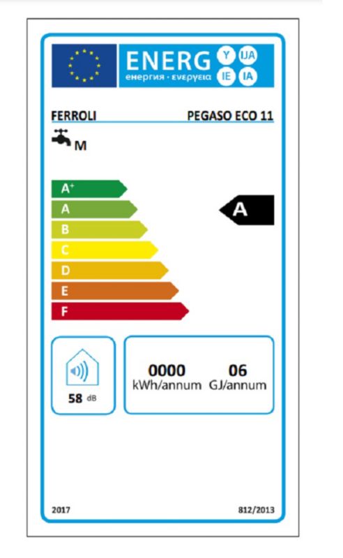 Pegaso Eco 11 NG GZ50 Ferroli gasstrømsvandvarmer 8,1-18,9 kW med LCD-display, 1 stk.