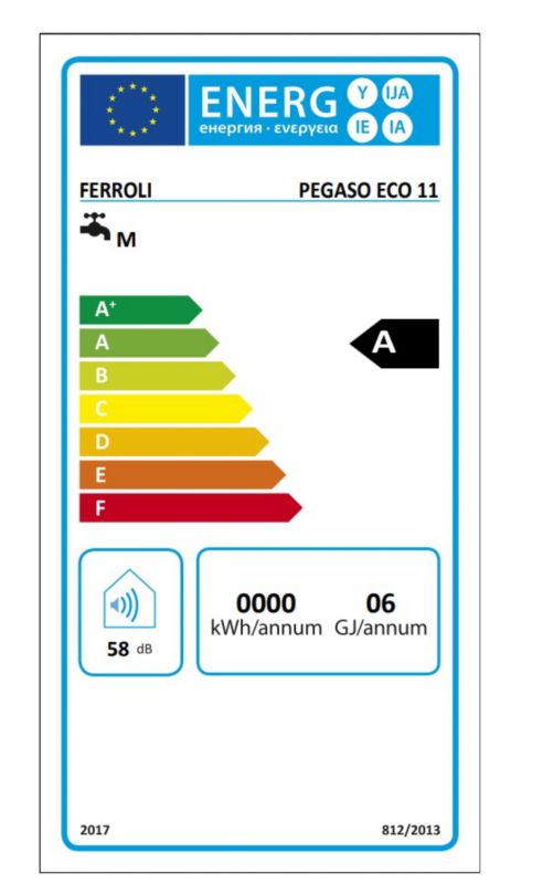Pegaso Eco 11 NG GZ50 Ferroli gasstrømsvandvarmer 8,1-18,9 kW med LCD-display, 1 stk.