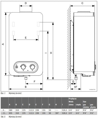 Bosch WR 9-4KB 23 gas-gennemstrømningsvandvarmer til naturgas E (GZ 50) 1 stk.