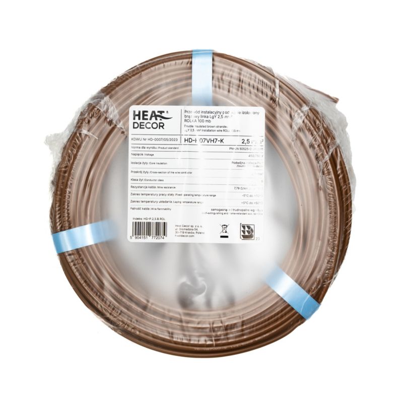 Dobbeltisoleret installationskabel LgY 2,5 mm² 100 m brun