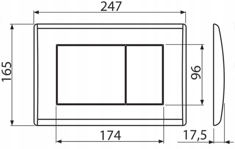 Trykknap til Skjult Cisterne 247x165 mm Sort Mat 1 stk.