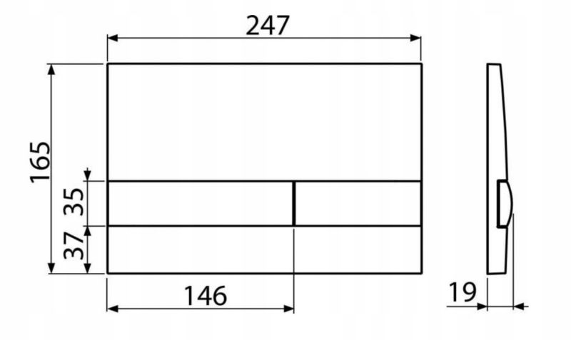 Trykknap til Skjult Cisterne 247x165 mm Krom Blank 1 stk.