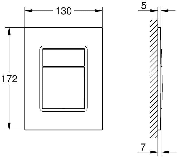 WC Trykknap 130 x 172 mm Krom Blank 1 stk.