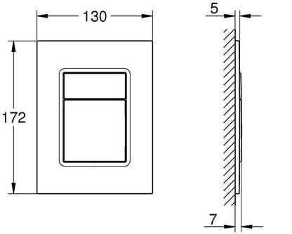 WC Trykknap 130 x 172 mm Krom Blank 1 stk.