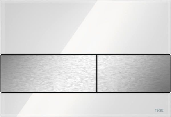Przycisk Spłukujący WC Szkło Białe Stal Szczotkowana 220x150x11 mm
