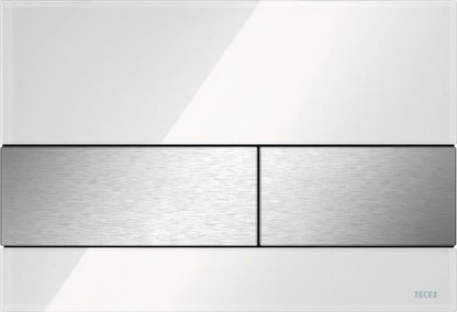 Przycisk Spłukujący WC Szkło Białe Stal Szczotkowana 220x150x11 mm