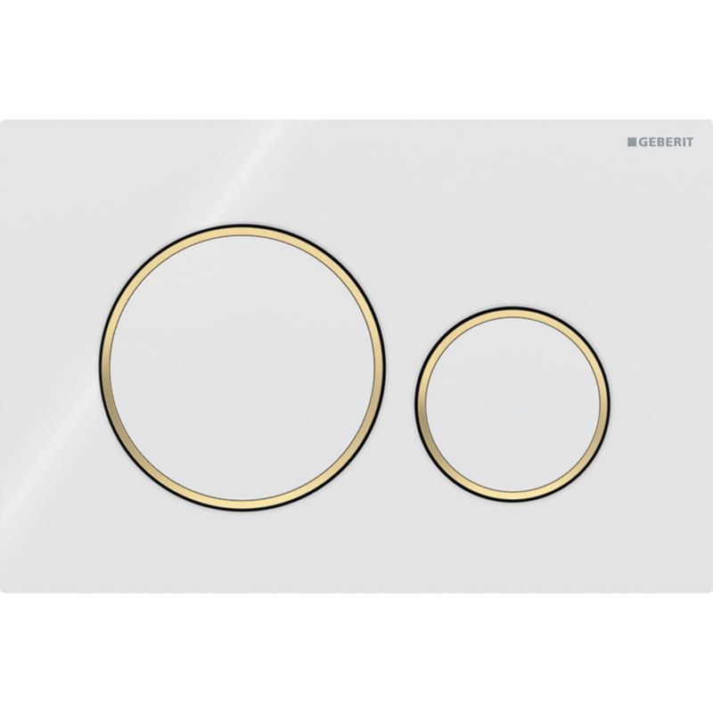 Trykknap til toilet Sigma20 hvid med guldringe 24,6 x 16,4 cm