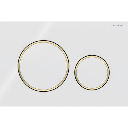 Trykknap til toilet Sigma20 hvid med guldringe 24,6 x 16,4 cm