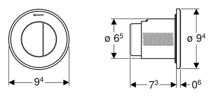 Pneumatisk Fjernbetjent WC-Trykknap Rund 94 mm Krom Blank/Mat