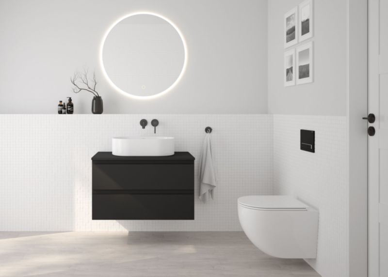 Toilet Skylleknap Torne Sort/Blank 24,5x17,5 cm Glas