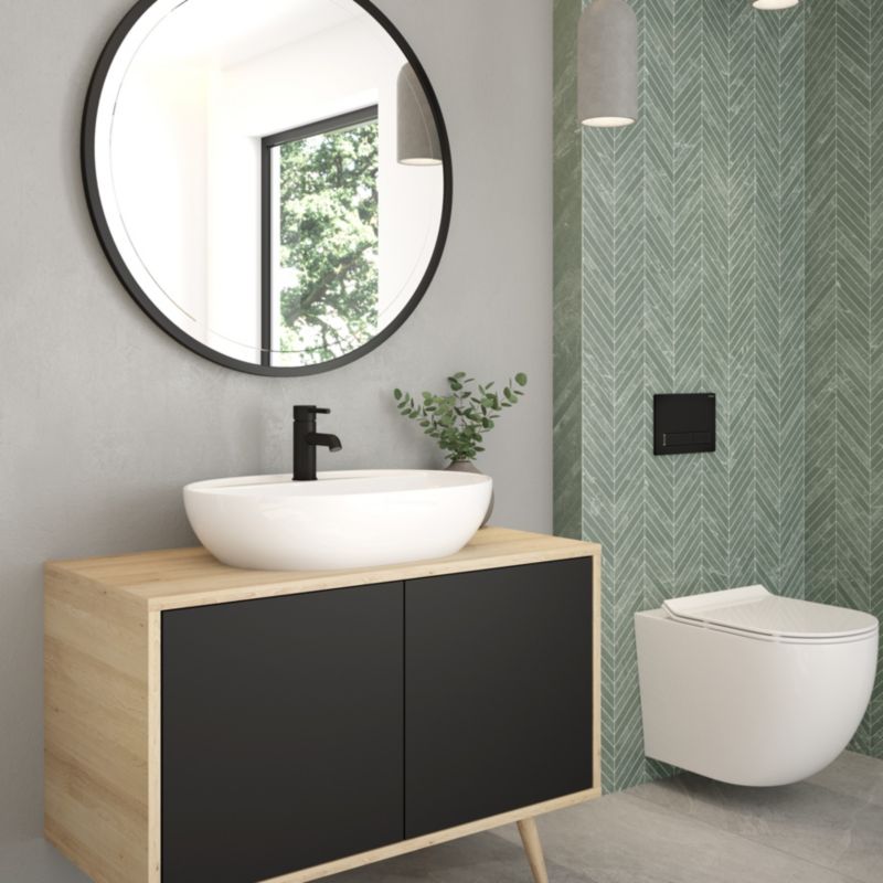 WC-skylleknap Torne Mat Sort/Chrom 22x15 cm 3/6 L