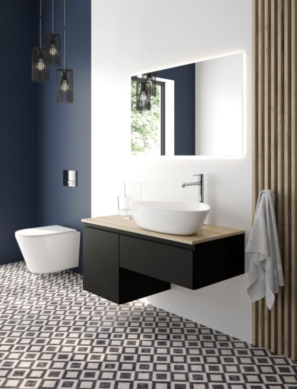 WC-skylleknap Torne Mat Sort/Chrom 22x15 cm 3/6 L