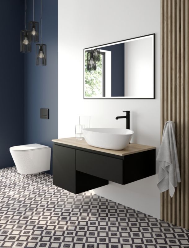 WC-skylleknap Torne Mat Sort/Chrom 22x15 cm 3/6 L