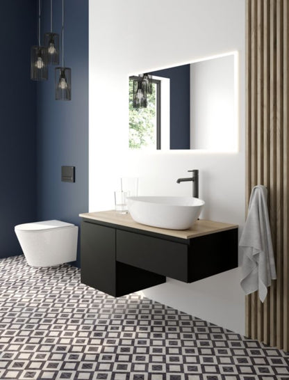 WC-skylleknap Torne Mat Sort/Chrom 22x15 cm 3/6 L