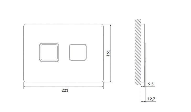 Toiletskylleknap Firkantet Sort Mat Pneumatisk 22,1 x 16,1 cm