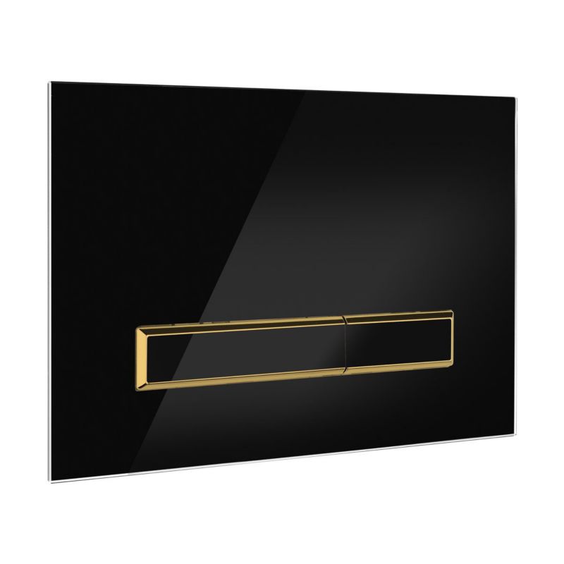 Toilet Skylleknap i Glas Sort/Guld Mat 24,5 x 17,5 cm
