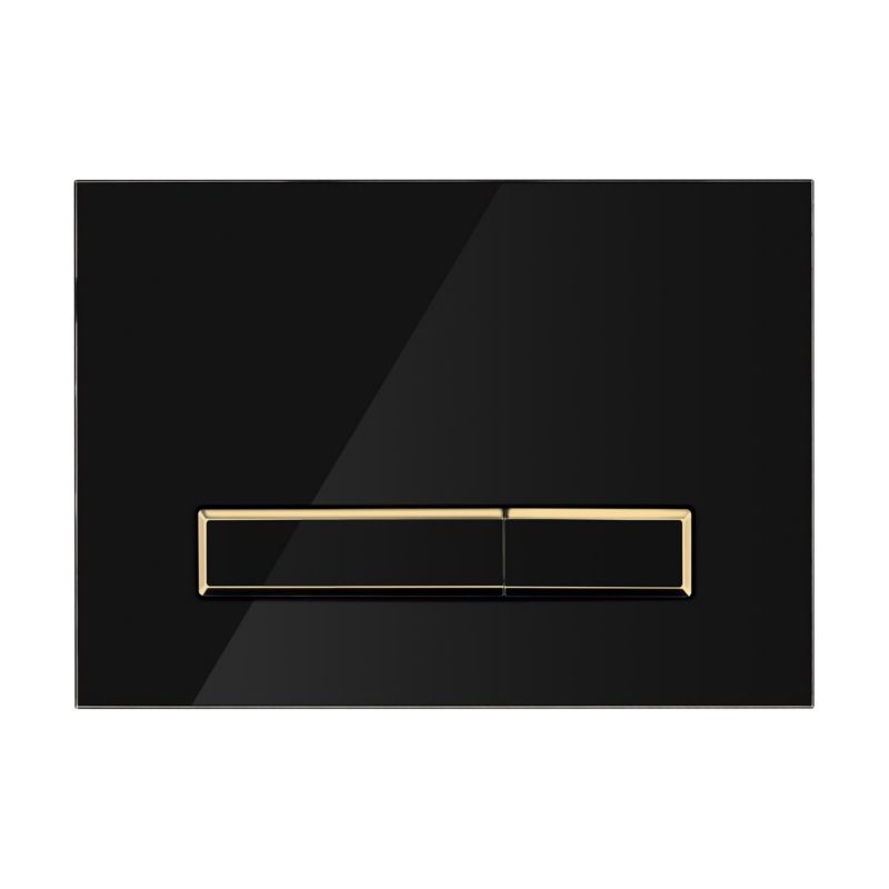 Toilet Skylleknap i Glas Sort/Guld Mat 24,5 x 17,5 cm