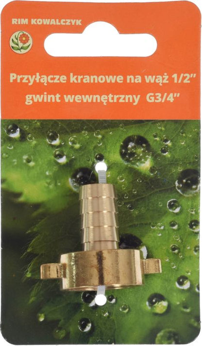 Messing haneadapter 1/2" med indvendigt gevind 3/4"