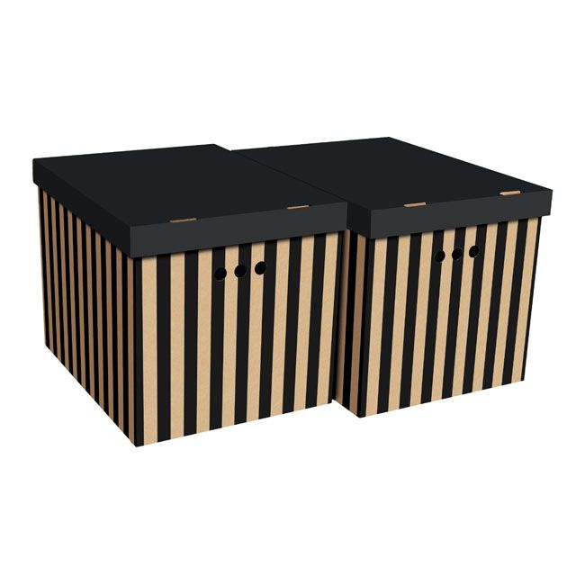 Dekorativ XL-kasse med sorte striber, 2 stk.