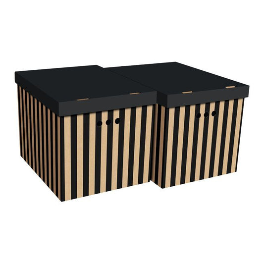 Dekorativ XL-kasse med sorte striber, 2 stk.