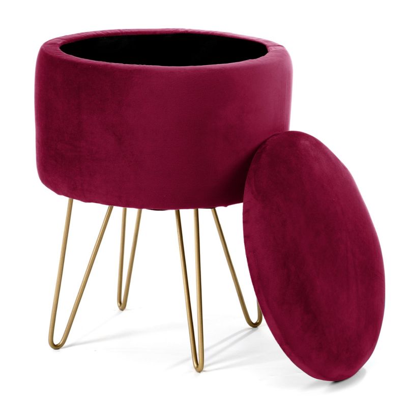Akord Lili velourpuf med opbevaring, bordeaux, højde 45 cm, 1 stk.
